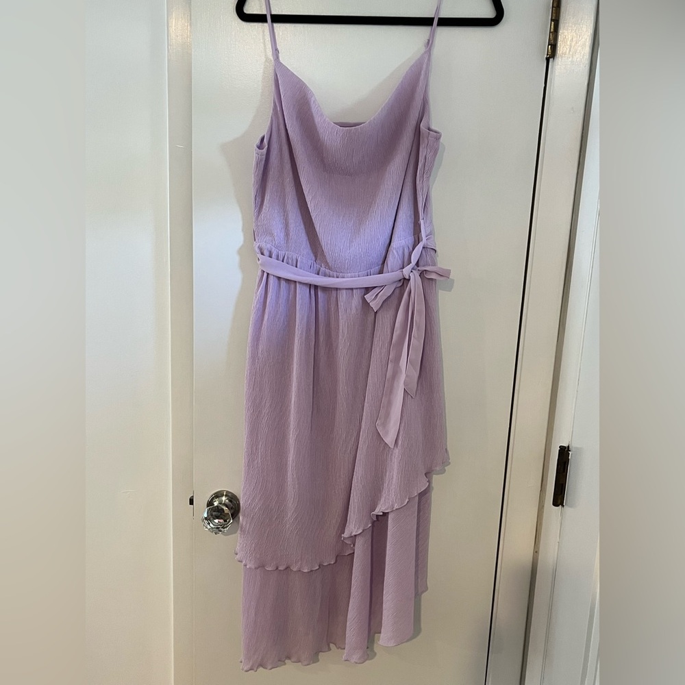 Sleeveless Lavender High-Low Midi Dress with Waist Tie NWT